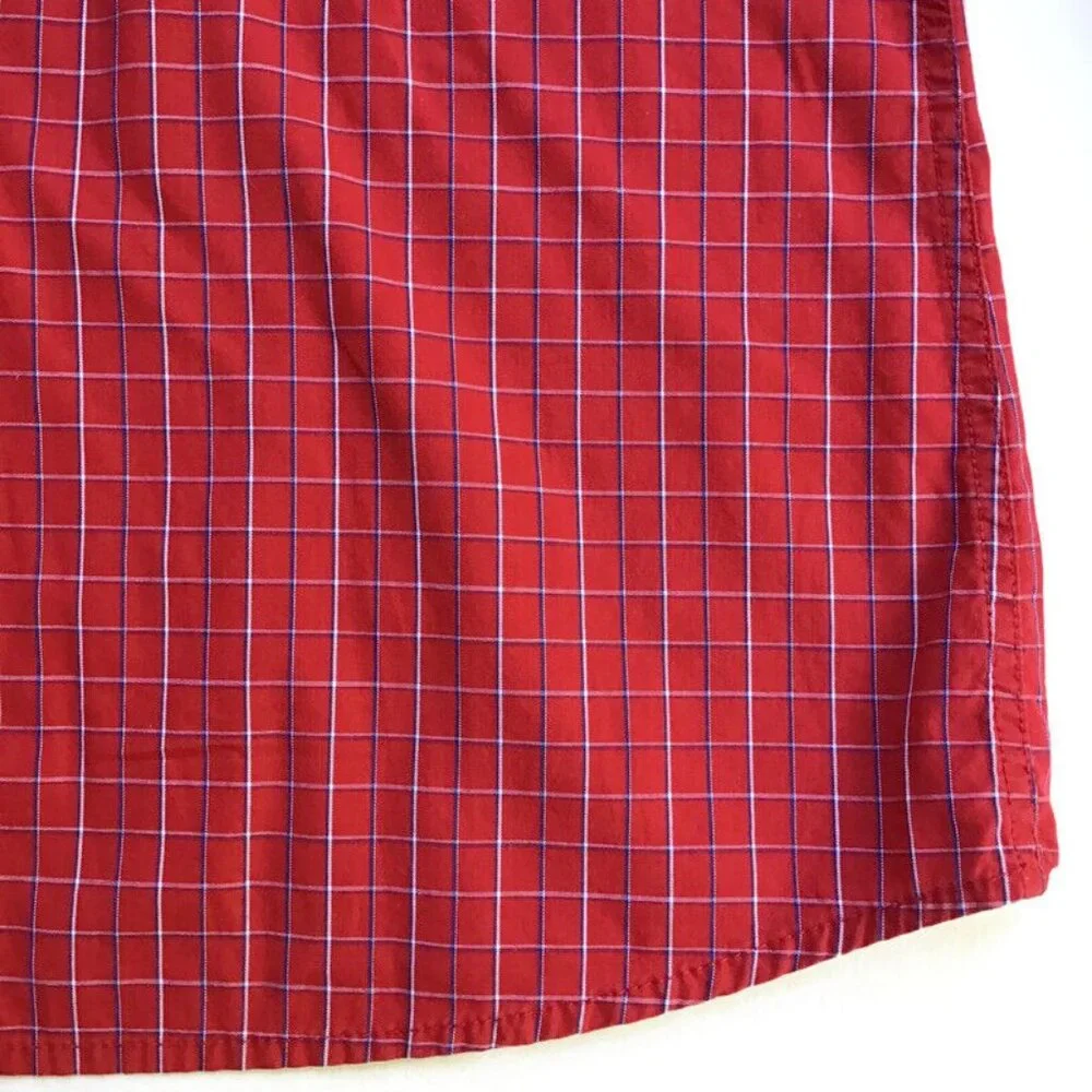 Talbots Button Down Shirt Womens Sz Medium Thin Line Plaid Red Blue 100% Cotton - Picture 5 of 8